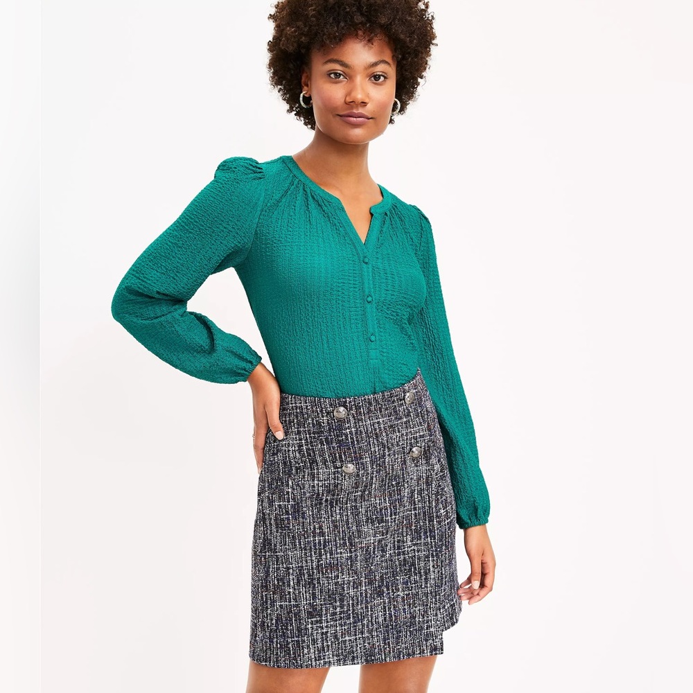 Loft Tweed Button Wrap Mini Skirt Black Ivory Size 2 Petite